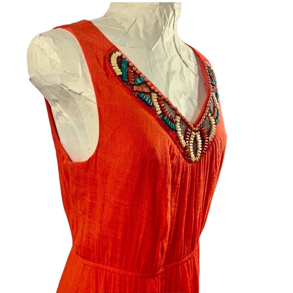 AGB Womens Orange Sleeveless Maxi Dress Size M Beaded V-Neck Elastic Waist Boho - Picture 8 of 15